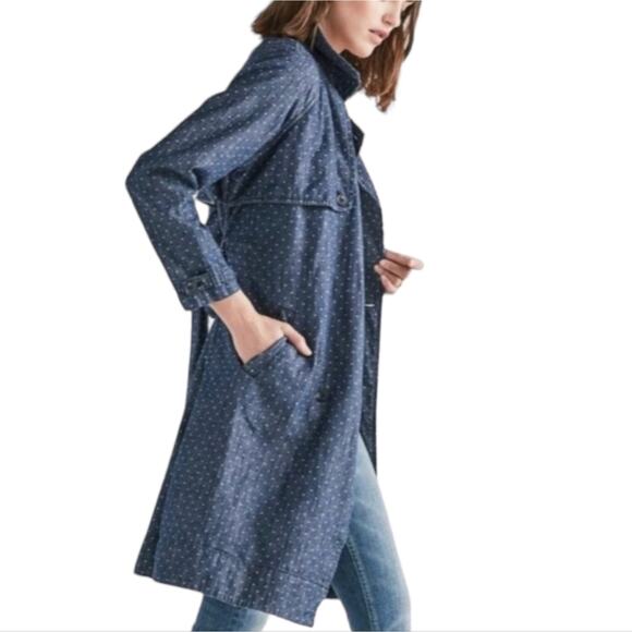 Lucky Brand True Indigo Denim Dot Trench Coat Medium - Picture 3 of 11